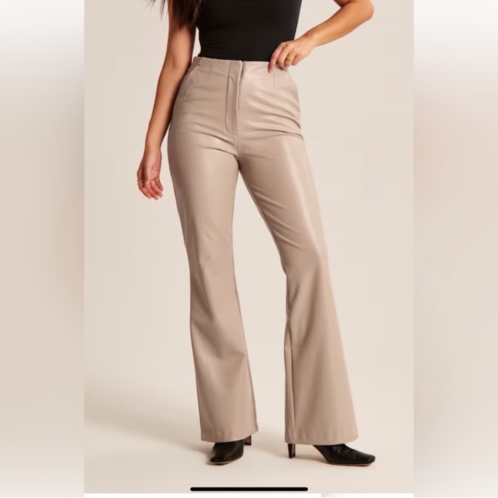 NEW Abercrombie Curve Love Vegan Leather Slim Flare Pant - Size 27| Color: Taupe